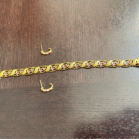 Natural ruby bracelet and earrings (studded with small micro diamonds) - Picture 5 of 9